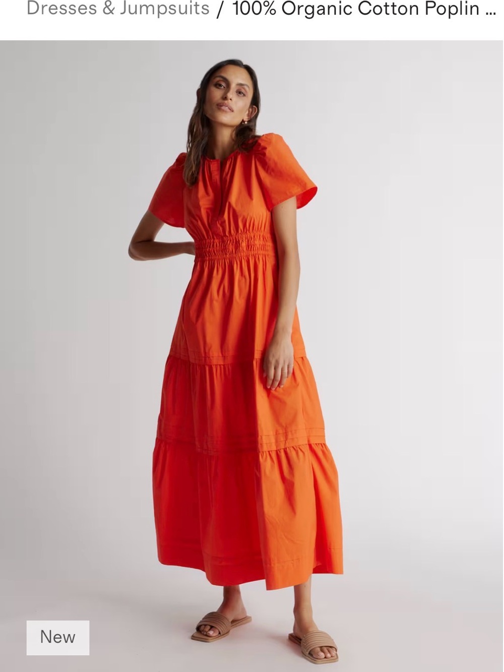 Quince Bright Orange Tiered Maxi Dress with Puff Sleeves